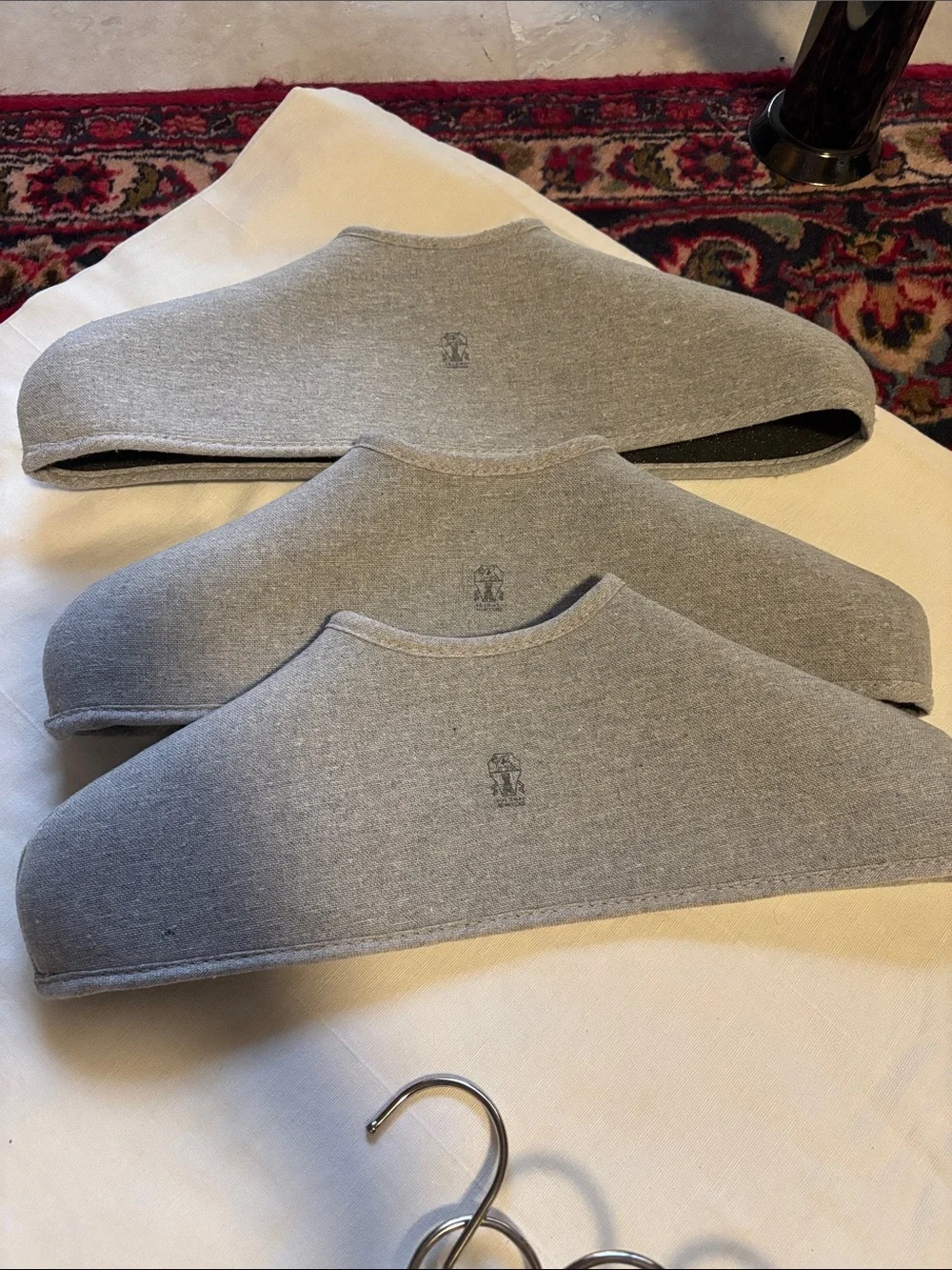 Brunello Cucinelli Taupe Hangers with Gray Velvet Shoulders